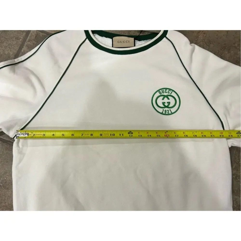 Men's Gucci white cotton jersey sweatshirt green 1921 interlocking G size medium